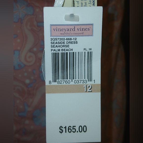 NWT Vineyard Vines Smocked Strapless Pink and Blue Seahorse Seaside Dress 12 - Picture 3 of 9